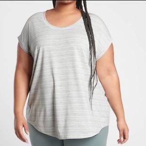 ATHLETA Cloudlight Stratus Striped Tee Whisper Stripe White/ Heather Gray Sz 1X